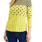 Camiseta feminina Charter Club de algodão estampado com manga 3/4, amarela, tamanho pequeno