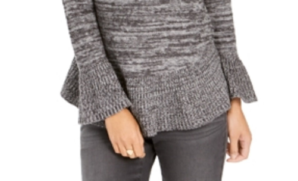 Suéter túnica feminino estilo &amp; co, pequeno, com babados, cinza, tamanho P