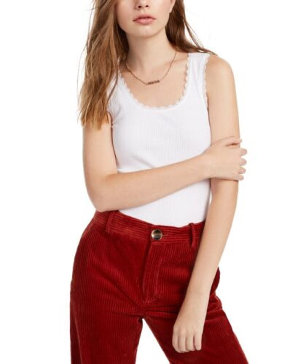 Camiseta regata com nervuras e acabamento em renda Planet Gold Juniors, branca, tamanho pequeno