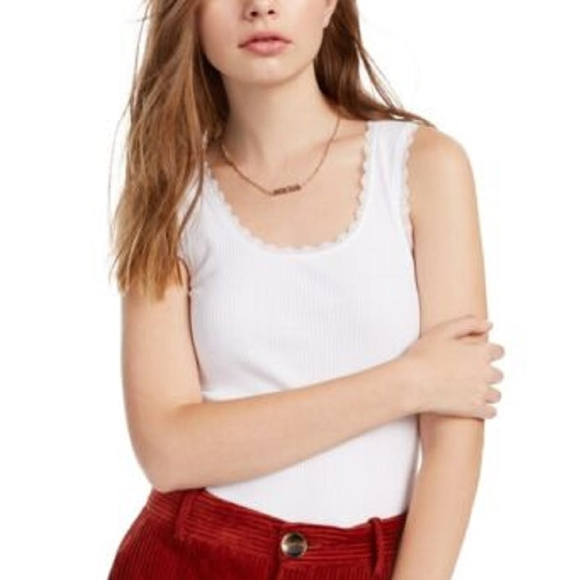 Camiseta regata com nervuras e acabamento em renda Planet Gold Juniors, branca, tamanho pequeno