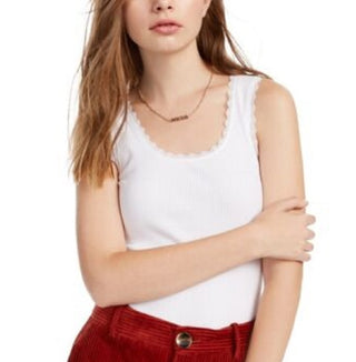 Camiseta regata com nervuras e acabamento em renda Planet Gold Juniors, branca, tamanho pequeno