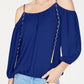 INC International Concepts Top feminino com detalhe de corrente e ombro descoberto, azul brilhante, tamanho X-S
