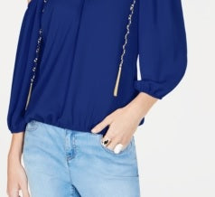 INC International Concepts Top feminino com detalhe de corrente e ombro descoberto, azul brilhante, tamanho X-S