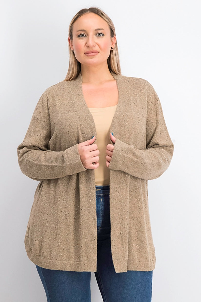 Karen Scott Cardigan Feminino Manga Longa Aberta na Frente Castanho Tamanho Médio