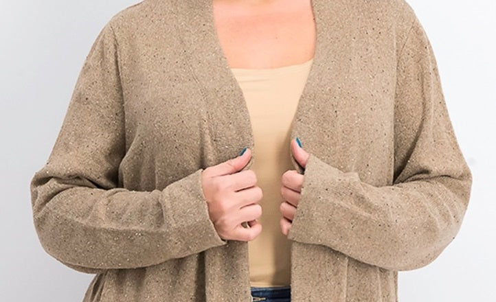 Karen Scott Cardigan Feminino Manga Longa Aberta na Frente Castanho Tamanho Médio