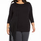 Blusa feminina Alfani Plus Size com sobreposição assimétrica, preta, tamanho 0X