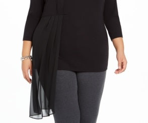 Blusa feminina Alfani Plus Size com sobreposição assimétrica, preta, tamanho 0X
