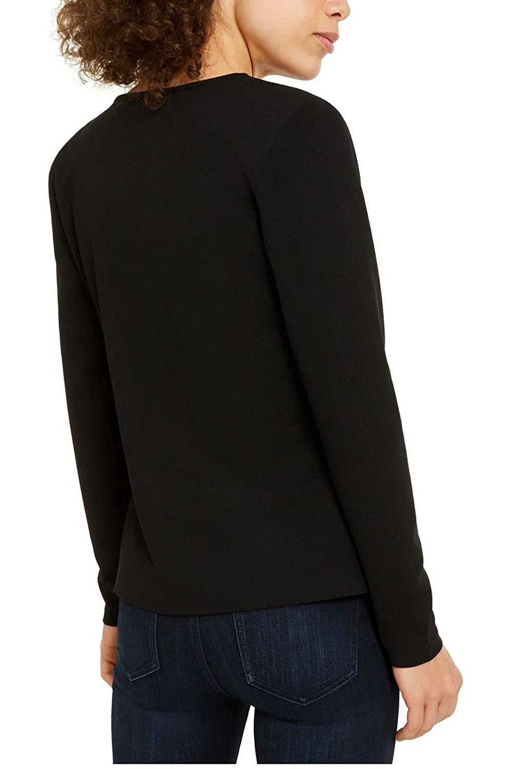 Blusa feminina com decote em V e abertura para fechadura da INC International Concepts - preta, tamanho X-S