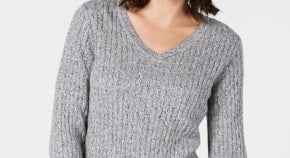 Karen Scott Suéter feminino de malha trançada de algodão pequeno, cinza, tamanho PS/M