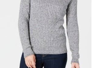 Karen Scott Suéter feminino de malha trançada de algodão pequeno, cinza, tamanho PS/M