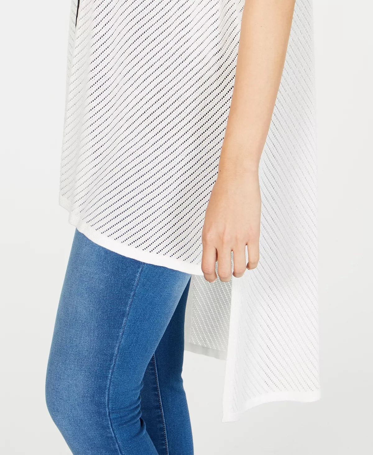 Thalia Sodi Cardigan Feminino de Malha Pointelle Alta e Baixa, Branco, Tamanho Grande