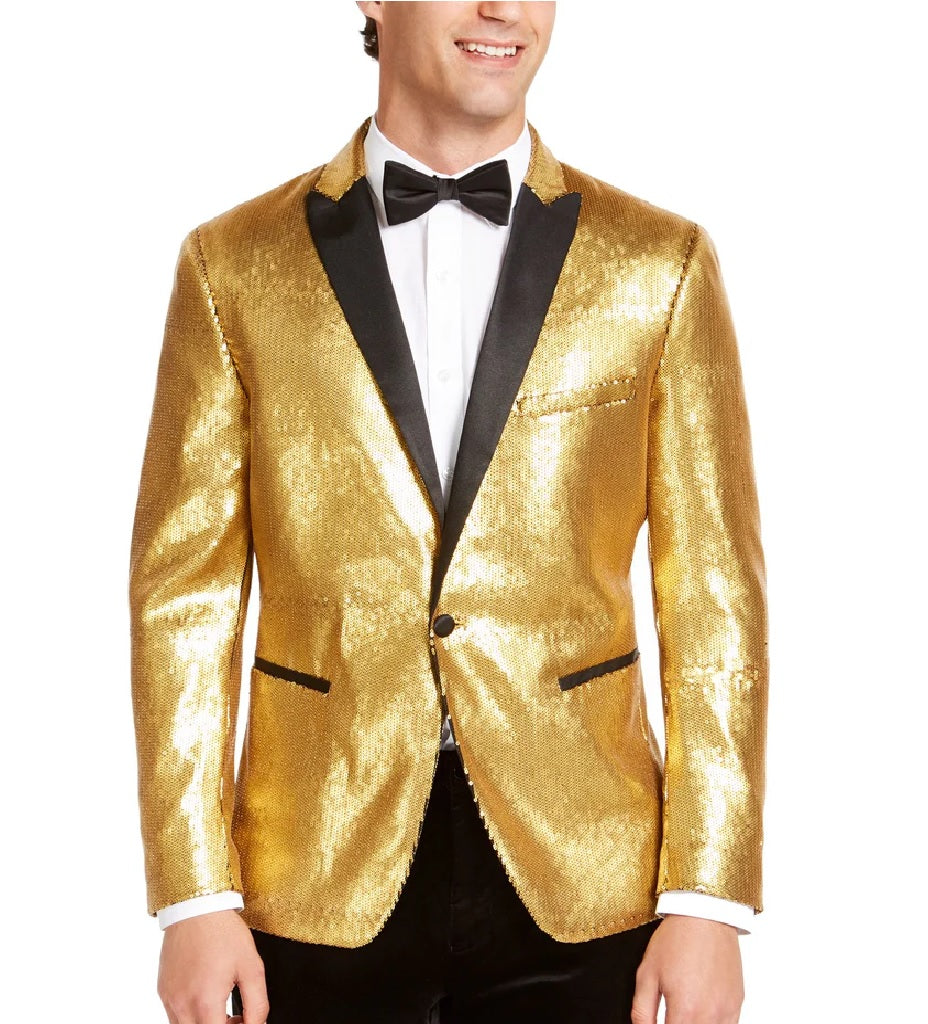 INC International Concepts Casaco masculino grande e alto com lantejoulas e um botão, tamanho dourado -2XB