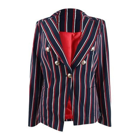 Tommy Hilfiger Blazer feminino listrado trespassado vermelho tamanho 14