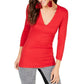 Blusa feminina lisa de manga comprida com decote em V, tamanho extragrande, vermelha, da INC International Concepts