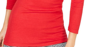 Blusa feminina lisa de manga comprida com decote em V, tamanho extragrande, vermelha, da INC International Concepts