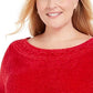 Karen Scott Suéter Feminino Plus com Gola Canoa em Chenille Vermelho Tamanho 0X