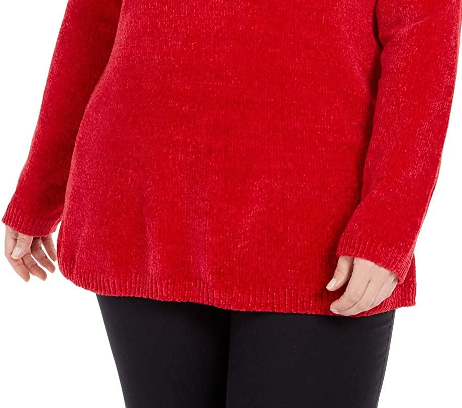 Karen Scott Suéter Feminino Plus com Gola Canoa em Chenille Vermelho Tamanho 0X