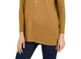 Suéter túnica feminino estilo &amp; co com costura frontal pequena mostarda tamanho PXL