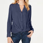 Blusa feminina com botões e estampa frontal Petite Twist da INC International Concepts, azul, tamanho PS