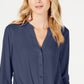 Blusa feminina com botões e estampa frontal Petite Twist da INC International Concepts, azul, tamanho PS