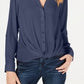 Blusa feminina com botões e estampa frontal Petite Twist da INC International Concepts, azul, tamanho PS