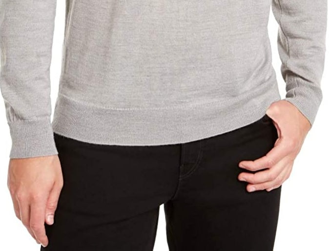 Suéter masculino Clubroom cinza de manga comprida, gola redonda, ajuste clássico, algodão, tamanho pequeno