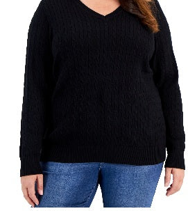 Karen Scott Suéter de malha trançada de algodão para bebê feminino, preto, tamanho XS