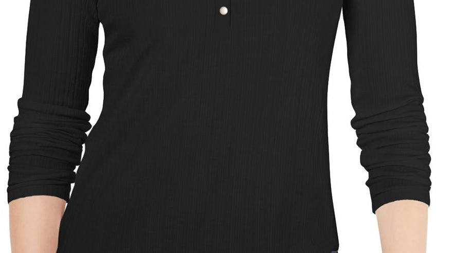 Top Henley Canelado Hi-Low Feminino Hippie Rose Júnior Preto Tamanho P