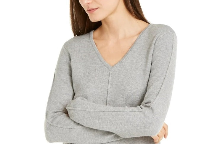 Suéter túnica feminino Alfani com decote em V, cinza, tamanho grande