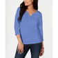 Camisa Henley de algodão pequena feminina Karen Scott, azul, tamanho PS/M