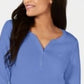 Camisa Henley de algodão pequena feminina Karen Scott, azul, tamanho PS/M