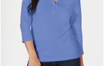 Camisa Henley de algodão pequena feminina Karen Scott, azul, tamanho PS/M