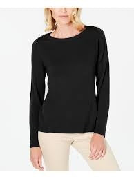 Karen Scott Suéter Feminino Gola Redonda Manga Longa Preto Tamanho Grande