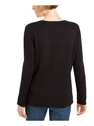 Karen Scott Suéter Feminino Gola Redonda Manga Longa Preto Tamanho Grande