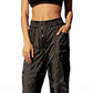 Calça feminina esportiva com bolso e zíper Free People, preta, tamanho grande