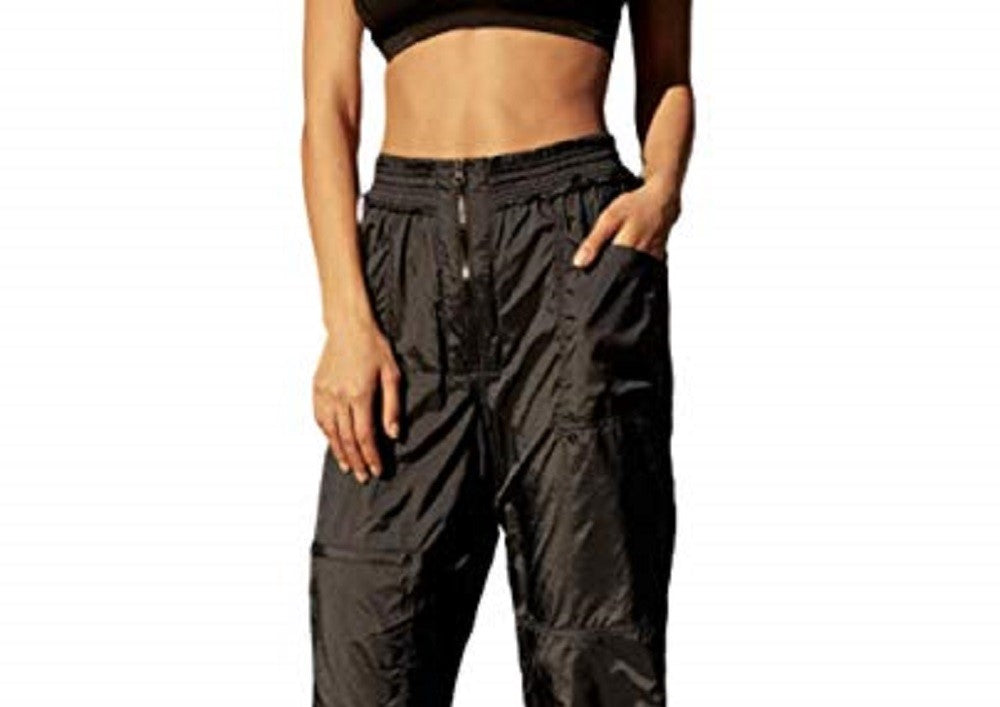 Calça feminina esportiva com bolso e zíper Free People, preta, tamanho grande