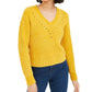 Suéter feminino Bar III dourado, manga comprida, gola V, amarelo, tamanho médio