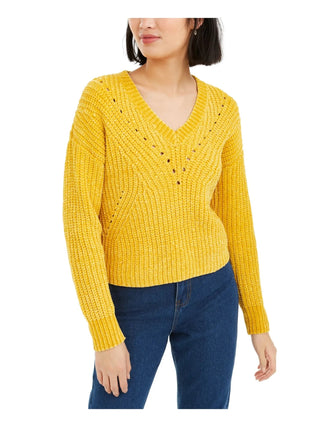 Bar III Women's Gold Long Sleeve V Neck Sweater Yellow Size Medium