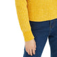 Suéter feminino Bar III dourado, manga comprida, gola V, amarelo, tamanho médio