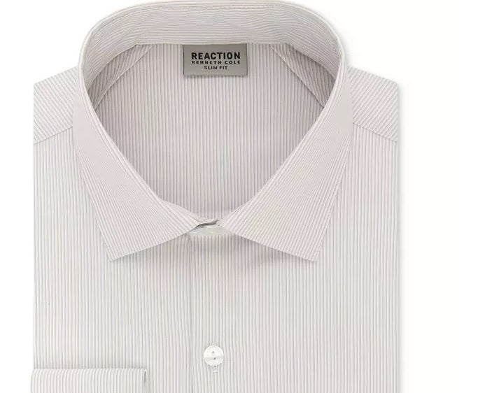 Camisa social masculina Kenneth Cole Reaction Stretch Performance com punho francês e listras, bege, tamanho 16,5 x 36-37