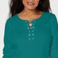 Karen Scott Blusa de algodão com cadarço feminina, verde, tamanho pequeno