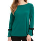 Blusa de crepe feminina Charter Club com mangas amarradas, verde, tamanho pequeno