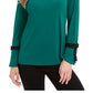 Blusa de crepe feminina Charter Club com mangas amarradas, verde, tamanho pequeno