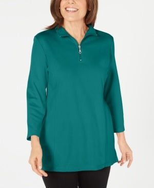 Karen Scott Blusa Feminina Verde Manga Longa Gola Alta Azul Tamanho Médio