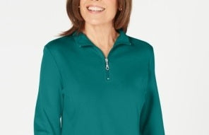 Karen Scott Blusa Feminina Verde Manga Longa Gola Alta Azul Tamanho Médio