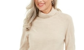 Karen Scott Suéter Feminino Petite Luxsoft Gola Alta Bege Tamanho Pequeno