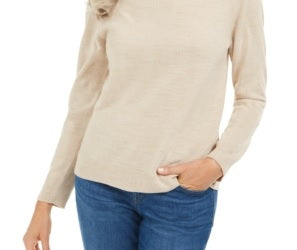 Karen Scott Suéter Feminino Petite Luxsoft Gola Alta Bege Tamanho Pequeno