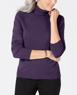 Karen Scott Suéter Feminino Petite Luxsoft Gola Alta Roxo Tamanho PS/M