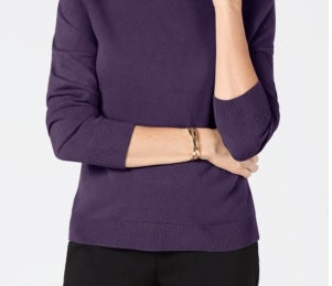 Karen Scott Suéter Feminino Petite Luxsoft Gola Alta Roxo Tamanho PS/M