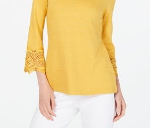 Top feminino Charter Club de algodão com acabamento em renda Honey Glaze, tamanho médio